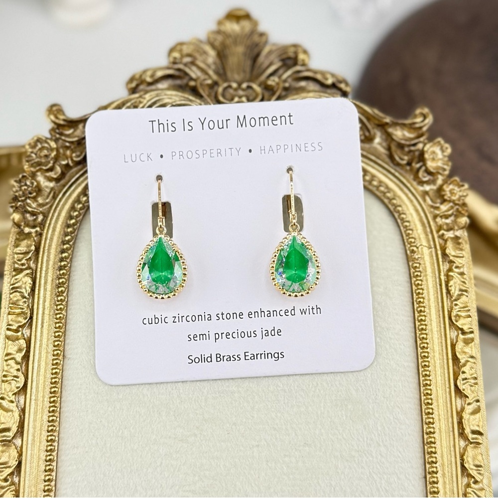 Teardrop Jade Green Earrings – Luck, Prosperity & Happiness - Picture 3 of 7